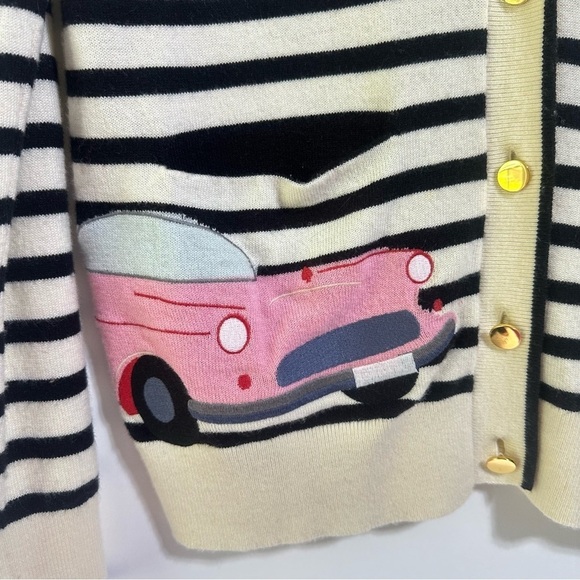 KATE SPADE Broome Street black white striped Pink Cadillac cardigan Sweater 50’s - Picture 6 of 7